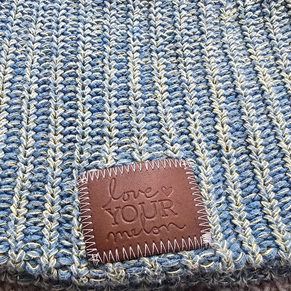 Love Your Melon Blue and Yellow Women's Knit Beanie Winter Hat - Picture 5 of 5